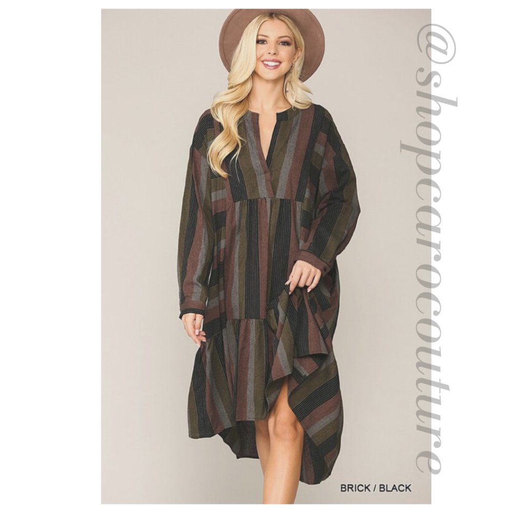 Striped V-Neck Midi Dress